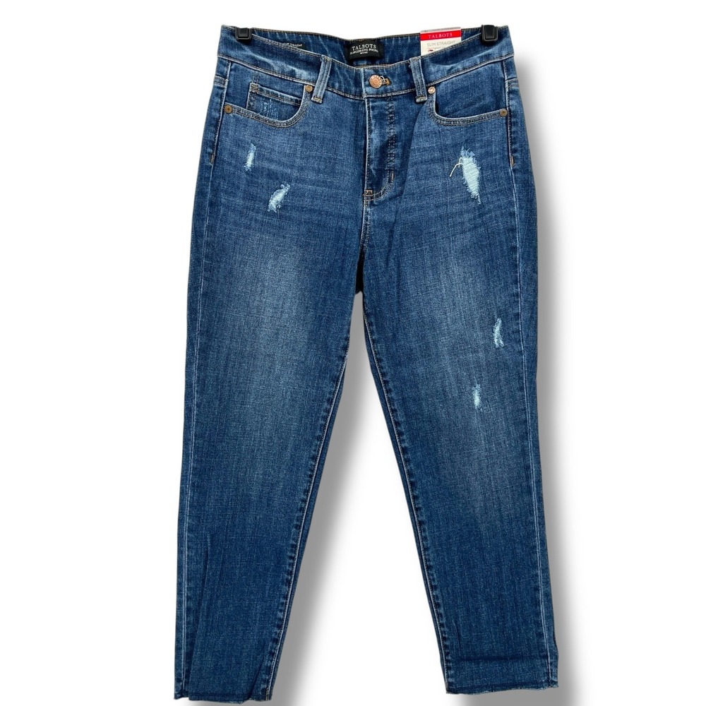 Talbots Petite Flawless Five Pocket Slim Straight High Waist Distressed Jeans 4P